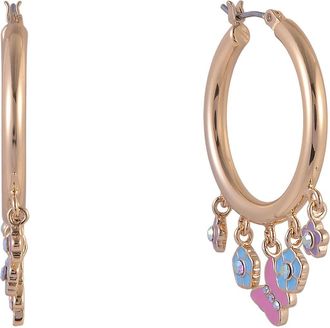 Hallmark Gold Tone Hoop Earrings with Enamel Flower Drops in Pink at Nordstrom