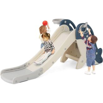 Costway 4 in 1 Scivolo per Bambini, Set da Giocattolo Arrampicata con Canestro da Basket Lancio Palla ed Anelli, Scivolo Pieghevole da Interno ed