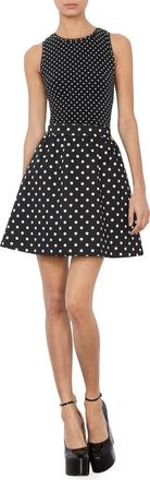 Alice & Olivia Chara Mixed Scale Polka Sot Sleeveless Fit & Flare Minidress in Black With White Dots at Nordstrom Rack, Size 14