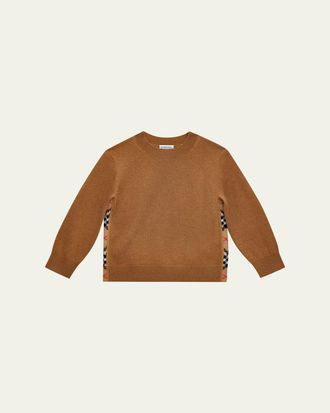 Burberry Boys Bryce Check Patch Wool Cashmere Sweater, Size 6-12