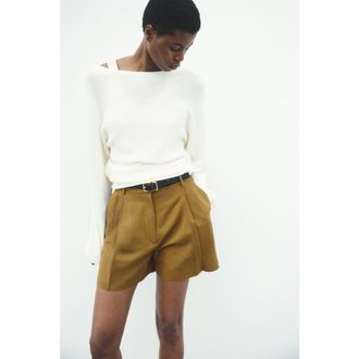 H&M Dressy linen-blend shorts in Dark Golden Olive at Nordstrom, Size 10