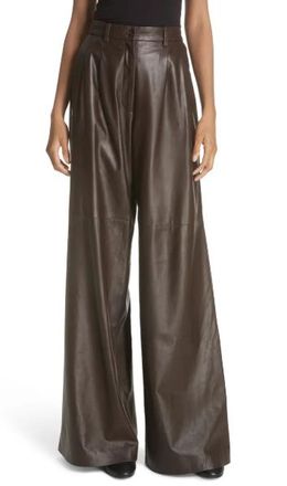 Nili Lotan Chocolate Brown Nico Wide Leg Leather Trousers Size M