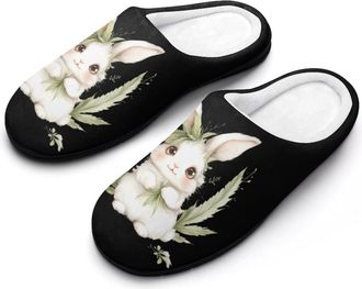Generic Cute Weed Rabbit Mens House Slippers Memory Foam Washable Cotton Slip on Home Shoes