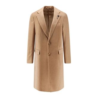Lardini Cammello jas met iconische broche - Heren - Mantels - Beige - Maat: L Zijde