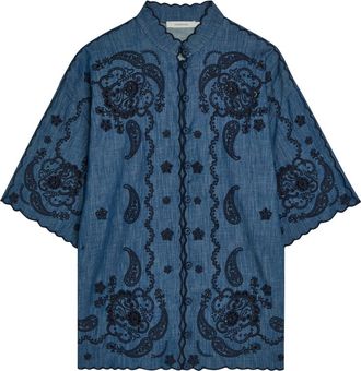 Zimmermann Aster Embroidered Denim Shirt - Blue - 00 (UK 6 / XS)
