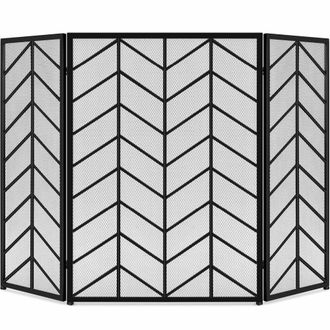 Best Choice Products 52x31in 3-Panel Iron Chevron Fireplace Screen, Spark Guard w/ Handles