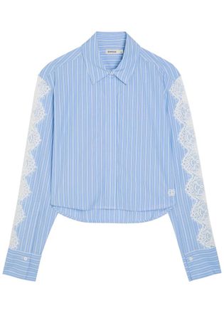 SIMKHAI Renata Lace-trim Cotton-poplin Shirt - Blue - XS (UK6 / XS)