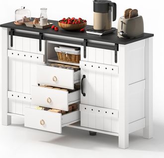 STILVORA Aparador Con 2 Puertas Correderas Y 3 Cajones Para Cocina Y Comedor En Mdf 120&times;40&times;80 Cm Blanco