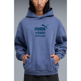 Puma x Represent Embroidered Cotton Graphic Hoodie in Blue Dusk at Nordstrom, Size Large