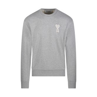 Ami Sweatshirts, male, Gray, Size: XL Crewneck Sweatshirt Classic Fit with ADC Knitted Patch