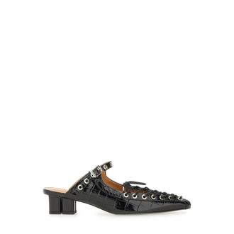 Ganni Mules met vierkante neus- veters en blokhak - Dames - Muiltjes - Zwart - 37 EU - Schoenen