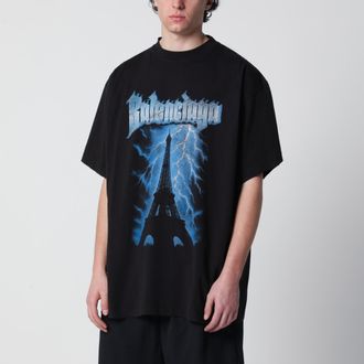 Balenciaga T-shirt oversize nera Paris Thunderstorm