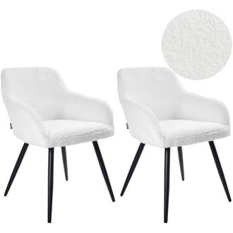 Beliani Set di 2 sedie imbottite in tessuto boucl&egrave; bianco sporco con gambe in metallo Casmalia