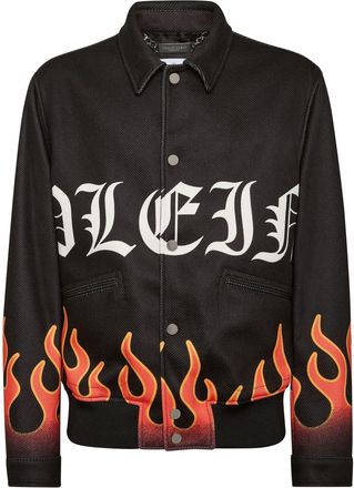 Philipp Plein Flame-print bomber jacket - men - Viscose/Polyester/Acetate - 54 - Black