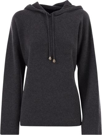 Fabiana Filippi Ribgebreide Hoodie - Dames - Hoodies - Grijs - XS - Wol - Hoodies & sweatvesten