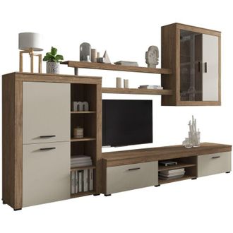 Dmora Parete Attrezzata Casies, Mobile Soggiorno 11 Ripiani, Modulabile, 18 Vani, Marrone Rovere