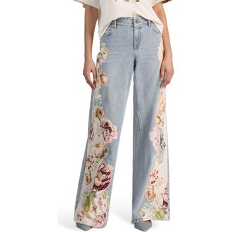 Alice & Olivia Amazing Floral Appliqu&eacute; Baggy Jeans in Sierra Vintage/Multi at Nordstrom, Size 32