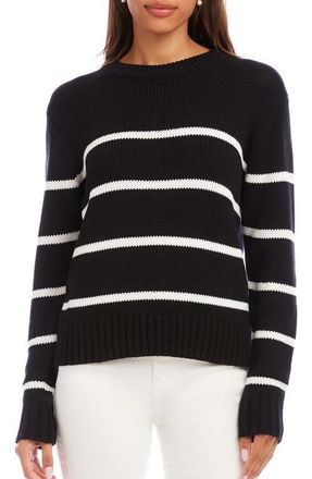 Karen Kane Stripe Crewneck Sweater in Black/Off White at Nordstrom, Size X-Small