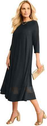Roaman's Plus Size 3/4 Sleeve Mesh Inset Boatneck Dress in Black at Nordstrom, Size 28