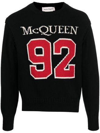 Alexander McQueen intarsia-knit knitted cotton jumper - Black