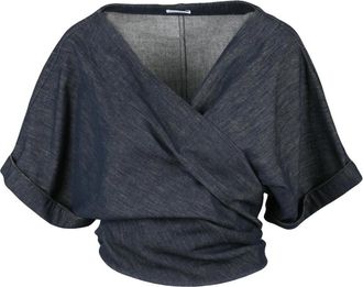 Brunello Cucinelli Blusa in Denim - Dames - Kimonos - Blauw - M - Denim - Overhemden