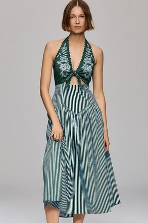 Farm Rio x Anthropologie Embroidered Halter Cutout Dress