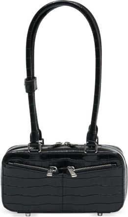 Self Portrait Borsa a spalla in pelle con goffratura effetto coccodrillo - Nero