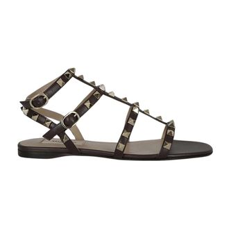 Valentino Rockstud Sandal - female - Valentino - Flat Sandals - Brown - 3 UK - Shoes