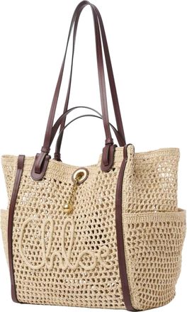 Chlo&eacute; Womens Double Carry Raffia Bag With Calfskin Trim Beige Handbags Hand