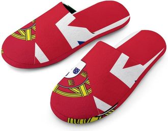 Generic Birtish And Portugal Flag Cotton Slippers for Men Memory Foam House Slippers Soft Anti-skid Sole Indoor Outdoor Shoes