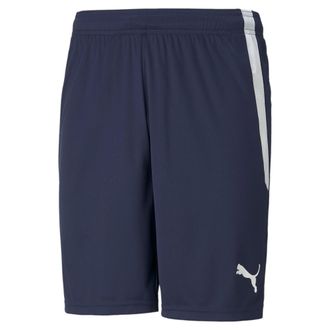 Puma Trainingsshorts PUMA TEAMLIGA SHORTS, Damen, Gr. XXL, N-Gr, blau (peacoat, puma wei&szlig;), Interlock, Obermaterial: 100% Polyester, unifarben, regular fit