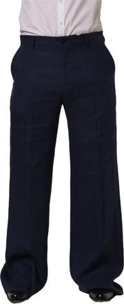 Dolce & Gabbana Straight-Leg Linnen Broek - Heren - Wijde Broeken - Blauw - M - Linnen - Broeken