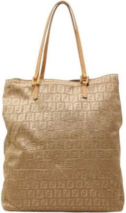 Fendi Pre-owned Tote Bags, female, Beige, Size: ONE SIZE Pre-owned Zucchino Nylon Leather Tote Bag