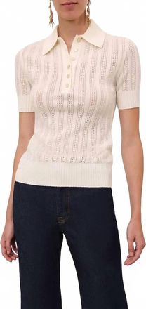 Zimmermann Ribbed Knit Polo Top In Cream