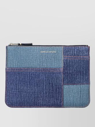 Comme Des Gar&ccedil;ons denim effect leather patchwork zip pouch