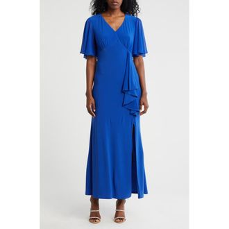 Marina Rossini Flutter Sleeve Ruffle Maxi Dress in Royal at Nordstrom Rack, Size Medium