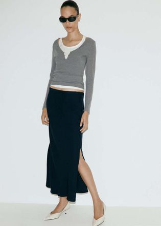 Mango Gonna vita elasticizzata spacchi navy - Donna - XS - MANGO