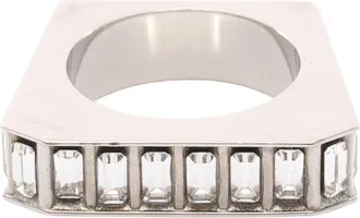Saint Laurent Silver Clear Rhinestone Stainless Steel Band Ring (Pre-Owned)
