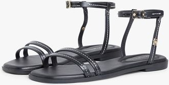 Tommy Hilfiger Womens Flat Leather Sandal - Black - US 6.5 / EU 37
