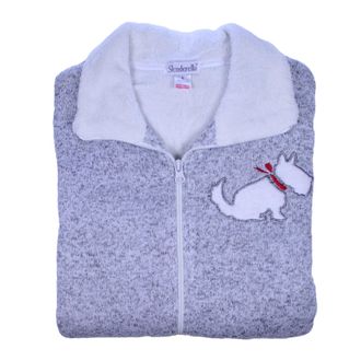 Slenderella Ladies Scottie Dog All In One Pyjamas Knitted Marl Zip Up Romper Small (Light Grey)