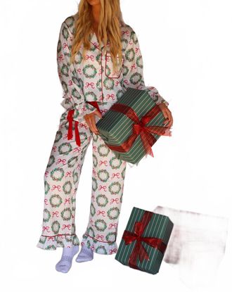 Peach Love California Holly Jolly Stain Pajama Set In White
