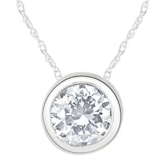 Pompeii3 1 1/2Ct Solitaire Round Cut Lab Grown Diamond Bezel Necklace Pendant