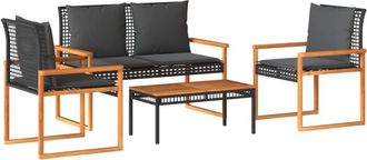 vidaXL Juego De Jard&iacute;n Con Cojines 4 Piezas Rat&aacute;n Sint&eacute;tico Negro Vidaxl