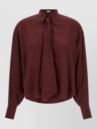 Brunello Cucinelli silk long-sleeve asymmetric blouse
