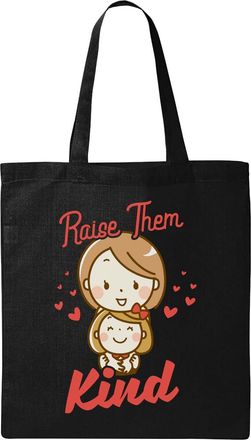 Generic Raise Them Kind Cute Mom And Daughter Art Natural Ecological Cotton Tote Bag Black