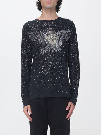 Diesel T-shirt slim fit a maniche lunghe in cotone con cristalli