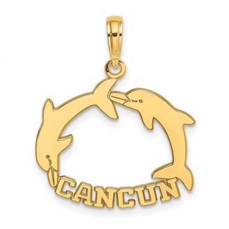 Diamond2Deal 14k Yellow Gold CANCUN with Double Jumping Dolphin Charm Pendant