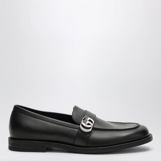 Gucci Mocassino nero in pelle spazzolata con Doppia G