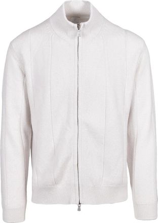 Eleventy Ribbed Wool Zip Cardigan With High Collar Design