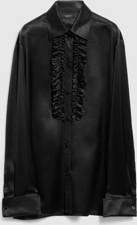 Gucci Silk Satin Shirt With Rouches, Black, Ready-to-wear